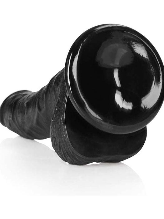 RealRock - Curved Realistic Dildo with Balls and Suction Cup Black 7" / 18 cm