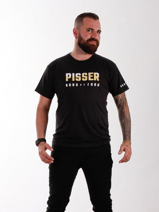 PISSER Black T-Shirt with Yellow Watersports detail