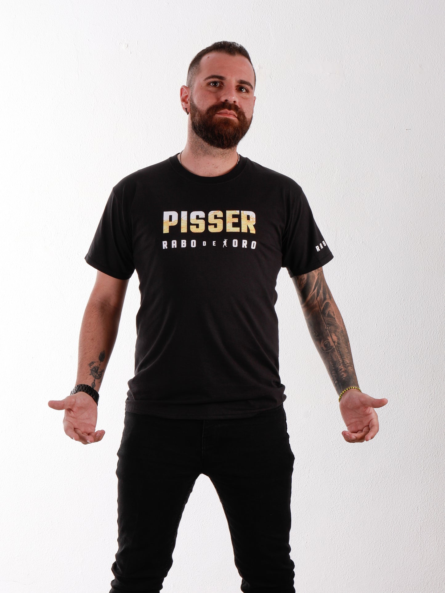 PISSER Black T-Shirt with Yellow Watersports detail