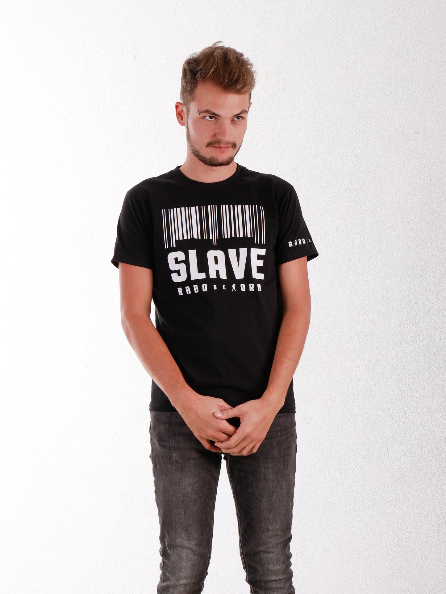 SLAVE Black T-Shirt with Barcode details