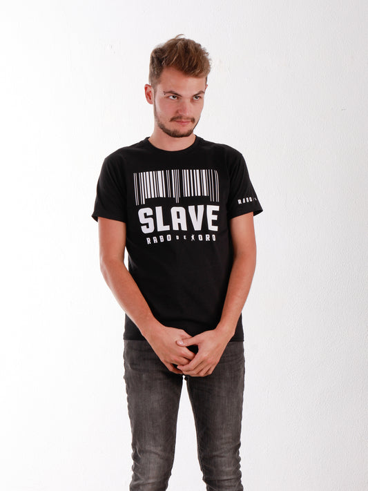 SLAVE Schwarzes T-Shirt mit Barcode-Details