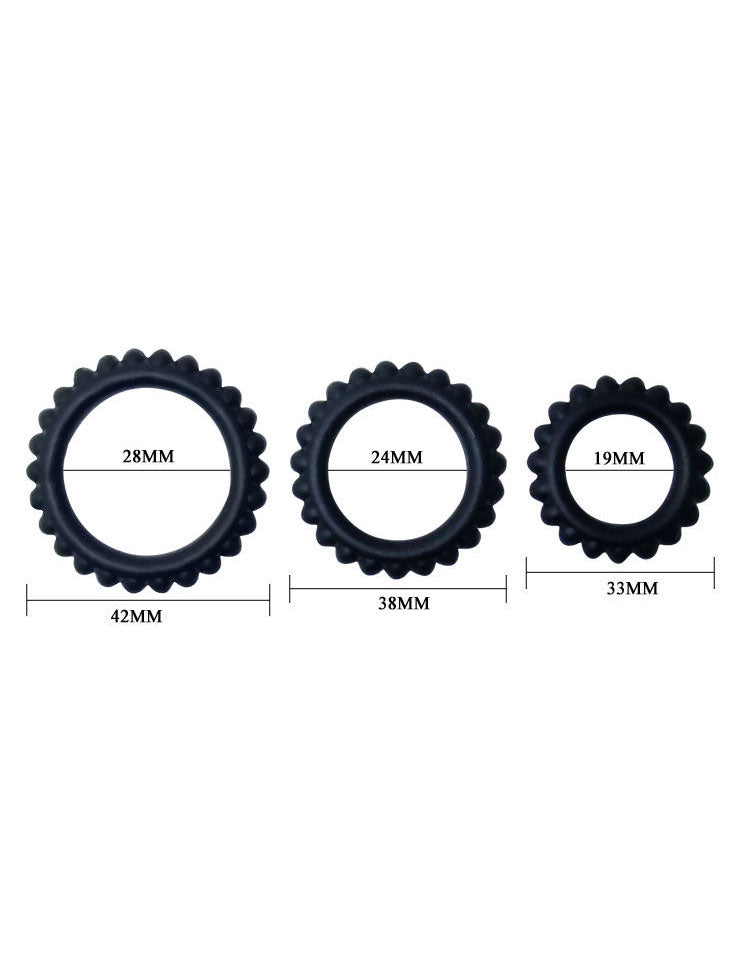 Baile Titan - SET 3PCS COCK RING Black 2.8 + 2.4 + 1.9 CM
