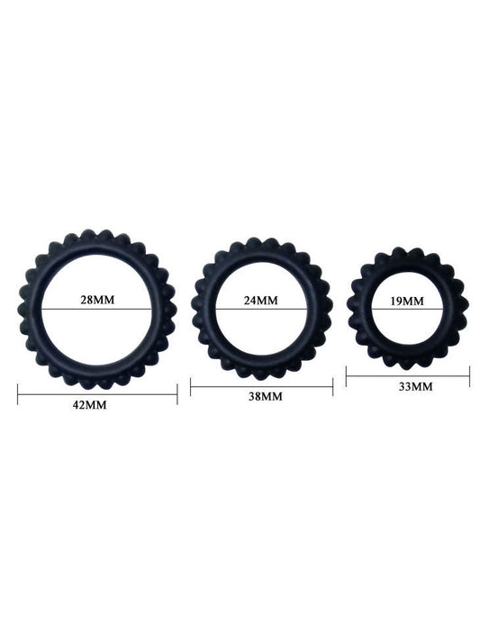Baile Titan - SET 3PCS Anillo para el pene negro 2.8 + 2.4 + 1.9 CM