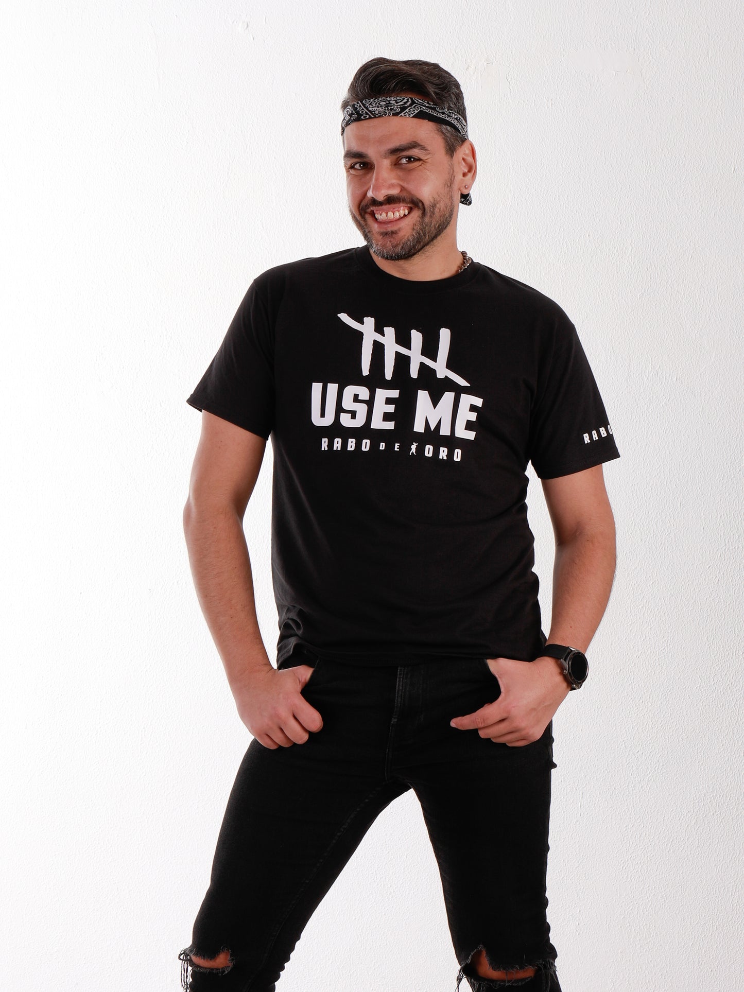 USE ME - Black T-Shirt with Tally Marks details