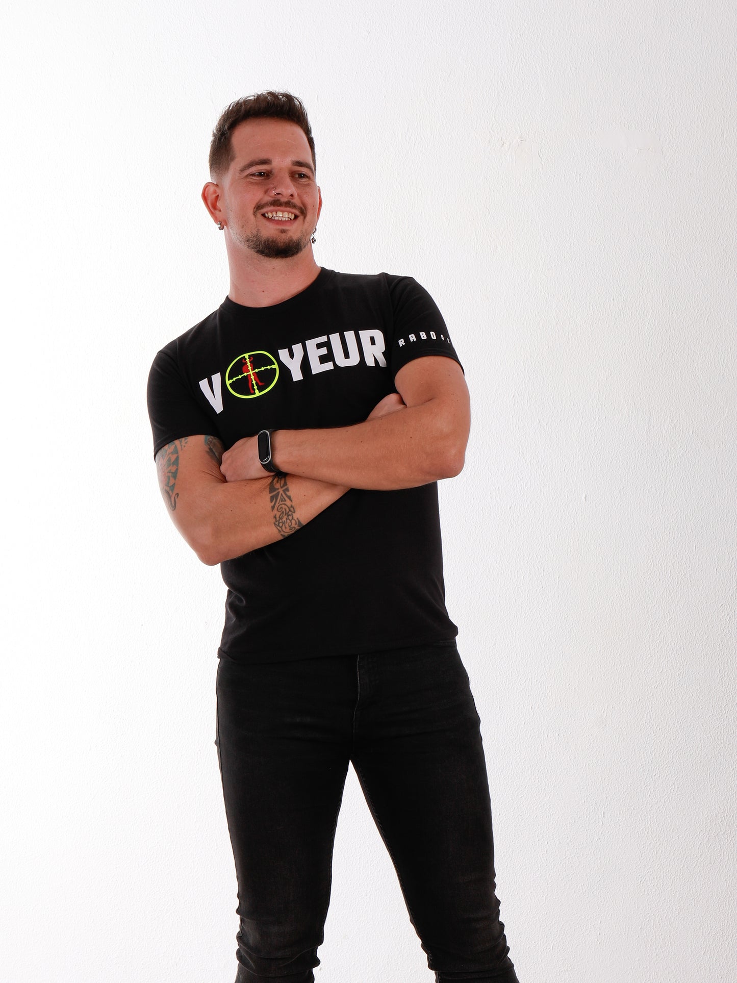 VOYEUR - Black T-Shirt with See thru Telescope detail