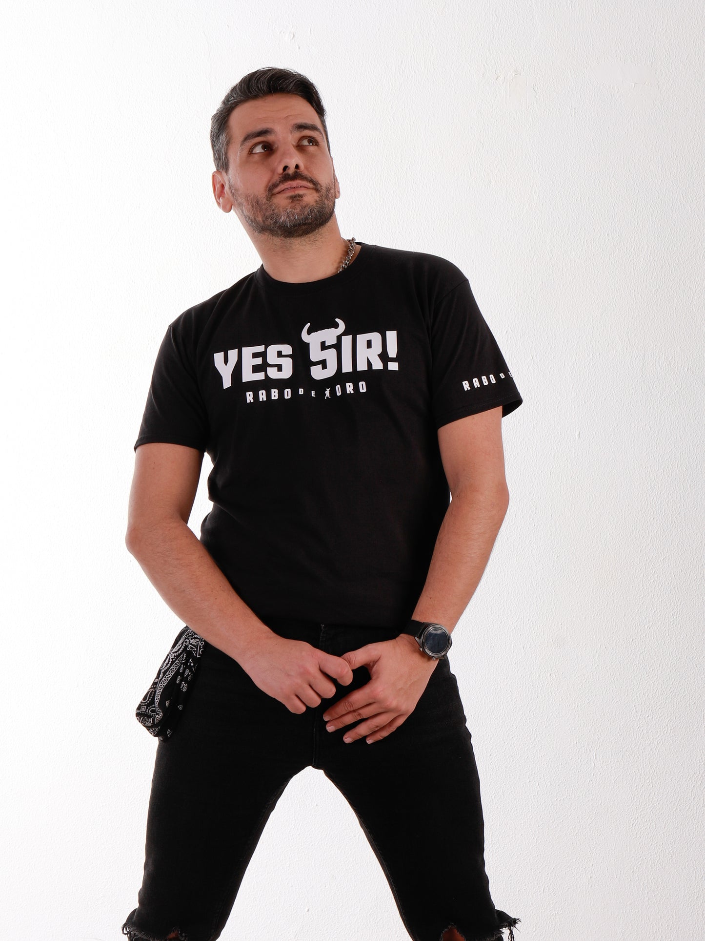 RaboDeToro - YES SIR Black T-Shirt with Bull Horns detail