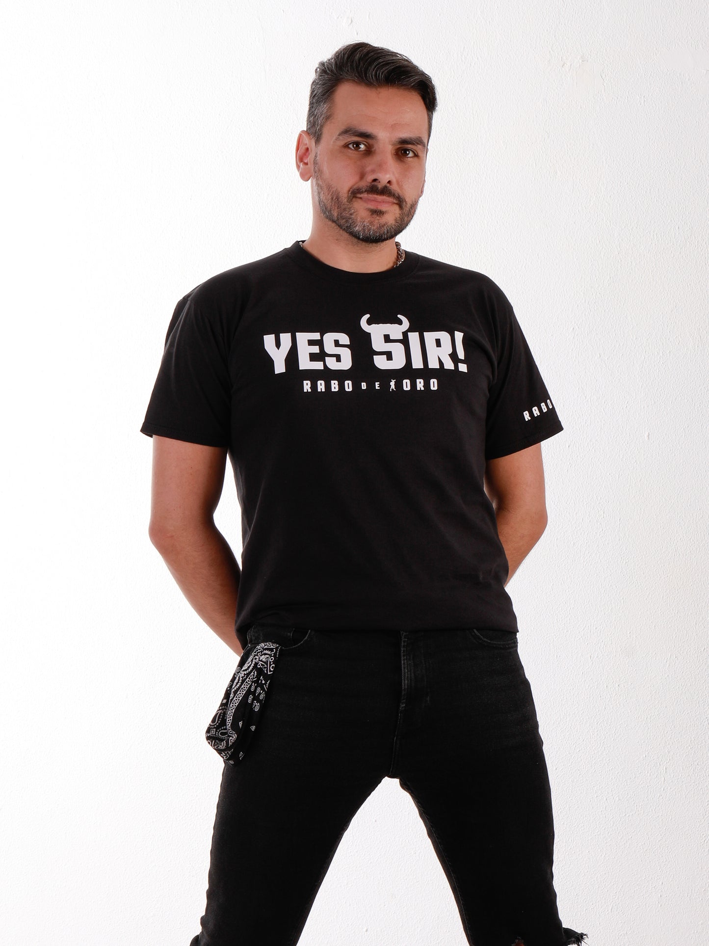 RaboDeToro - YES SIR Black T-Shirt with Bull Horns detail