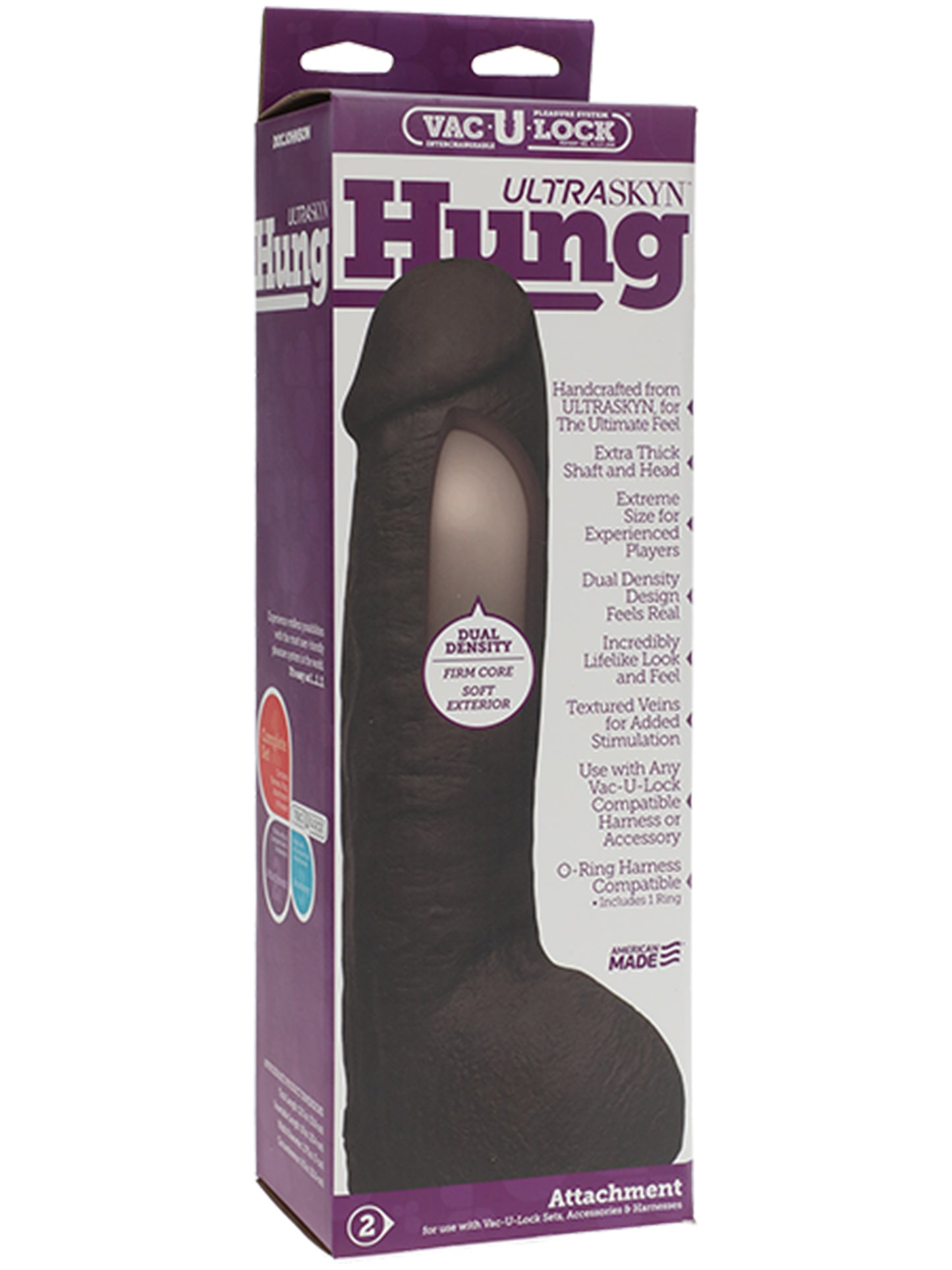 Doc Johnson - Vac-U-Lock Dildo Realistico Doble Densidad UltraSkyn Hung Color Chocolate 12.5 in. / 31.8 cm
