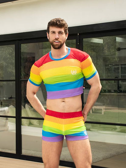 Andrew Christian Pride Stripe Mesh Jogger Shorts