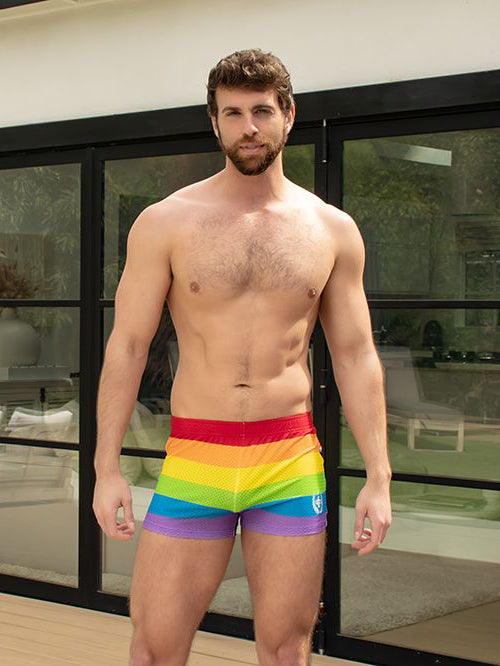 Andrew Christian Pride Stripe Mesh Jogger Shorts