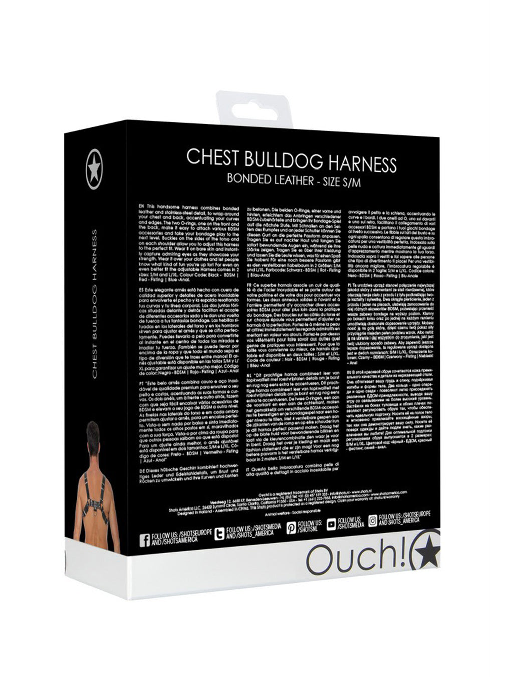 Ouch - Ham pentru piept din piele lipită Bulldog Negru