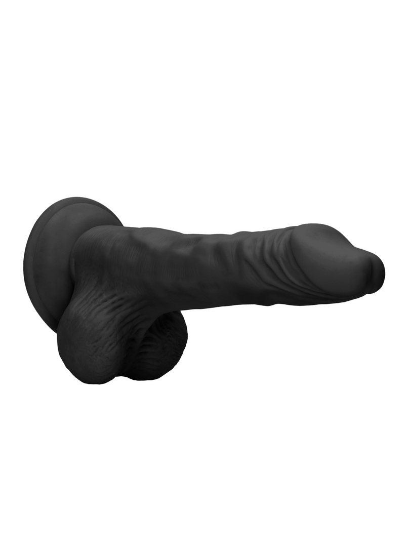 RealRock - Pene realista con bolas y ventosa Negro - 10" / 25 cm