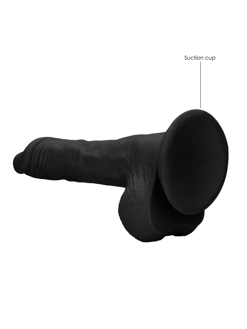 RealRock - Pene realista con bolas y ventosa Negro - 10" / 25 cm