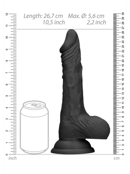RealRock - Realistic Dong with Balls and Suction Cup Black - 10" / 25 cm