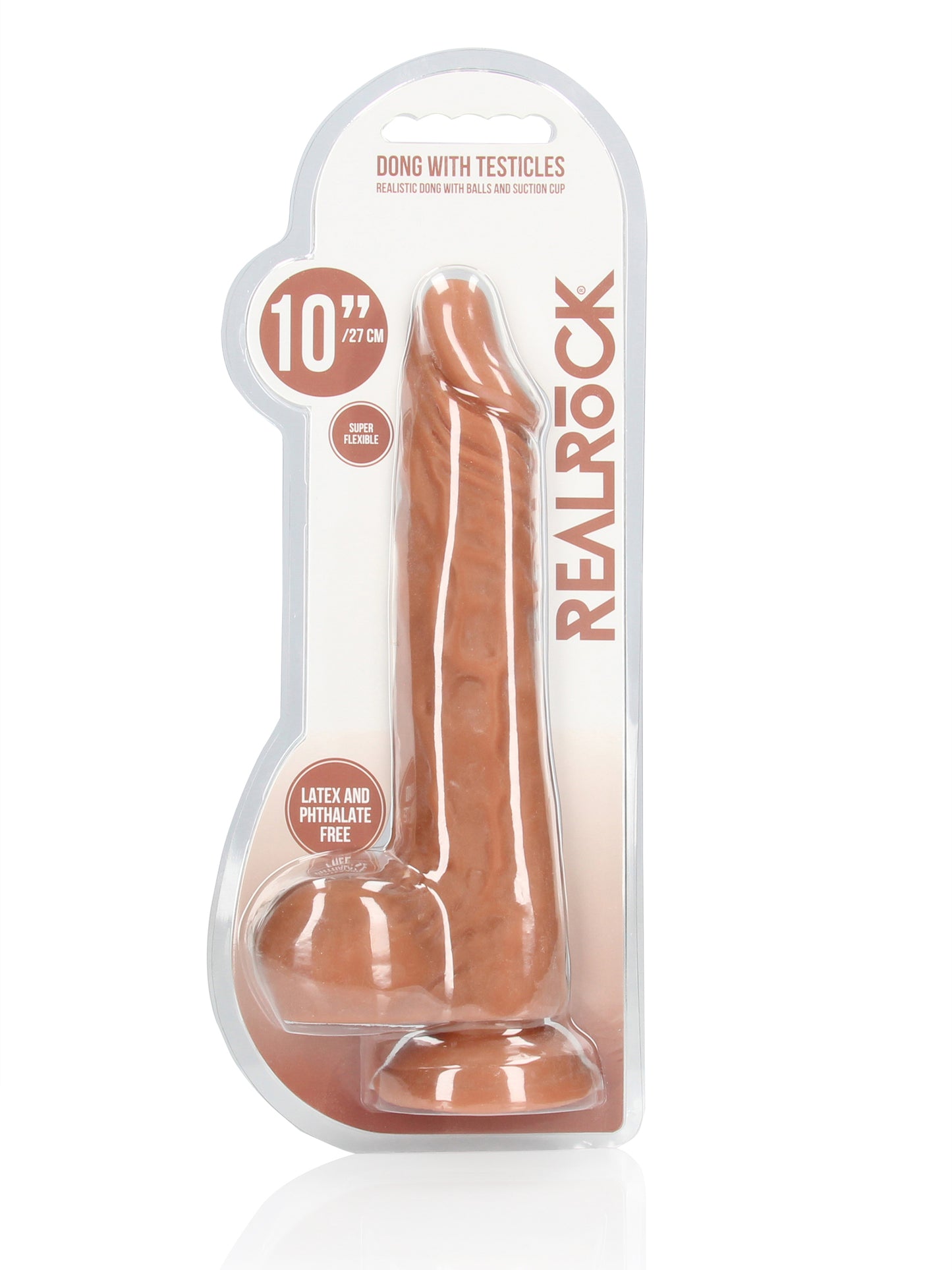 RealRock - Pene realista con bolas y ventosa color Moreno - 10" / 25 cm