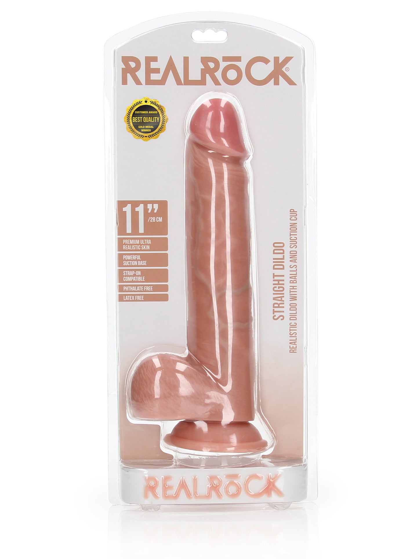 RealRock - Dildo Realista Recto con Bolas y Ventosa color Carne 11" / 28 cm