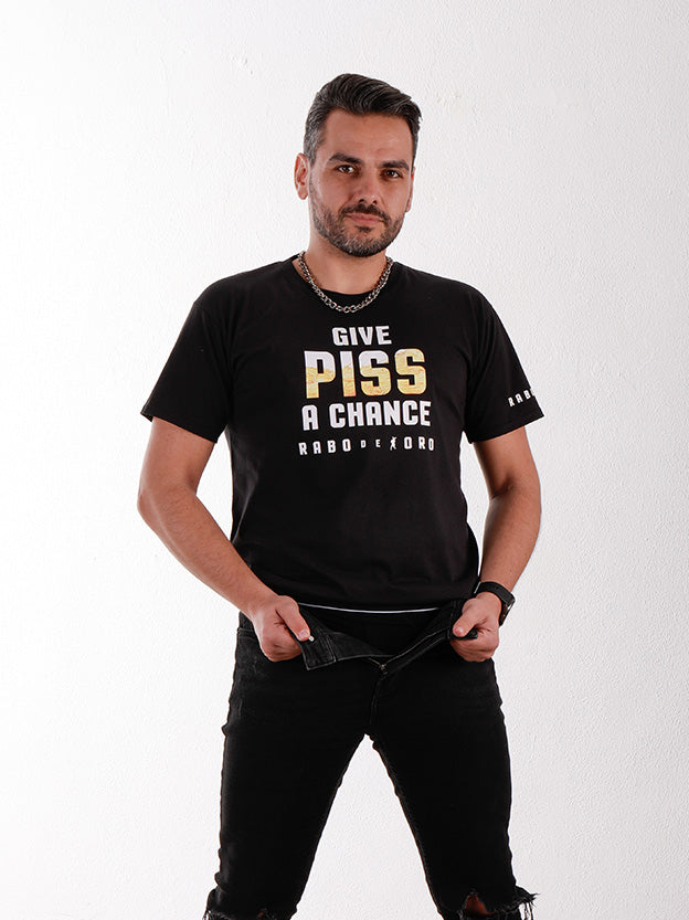 GIVE PISS A CHANCE celebrates golden showers, piss play, and the raw intimacy of watersports with playful wordplay that transforms judgment into celebration. piss play clothing, golden shower shirt, watersports fetish wear, gay piss kink, urine fetish clothing, watersports pride shirt, piss pig clothing,