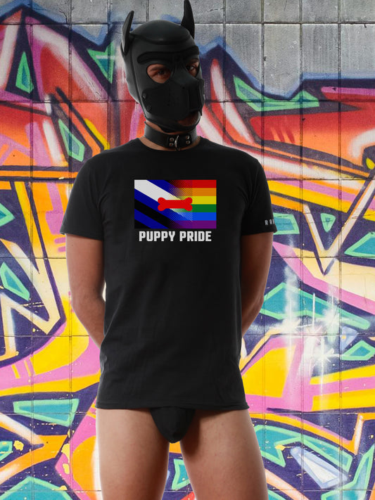 Show your Pup Pride in style 🐶 The Rabo De Toro Puppy Pride Black T-Shirt celebrates the playful side of fetish culture — bold, kinky, and unapologetically you.
