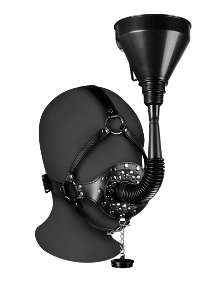 Ouch! - Open Mouth Gag Head Harness with Funnel - Black