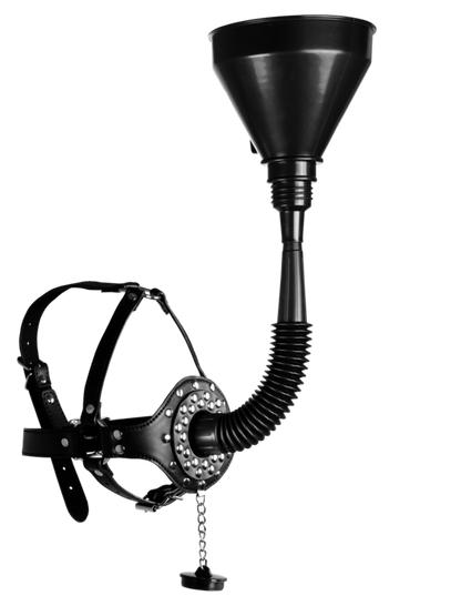 Ouch! - Open Mouth Gag Head Harness with Funnel - Black