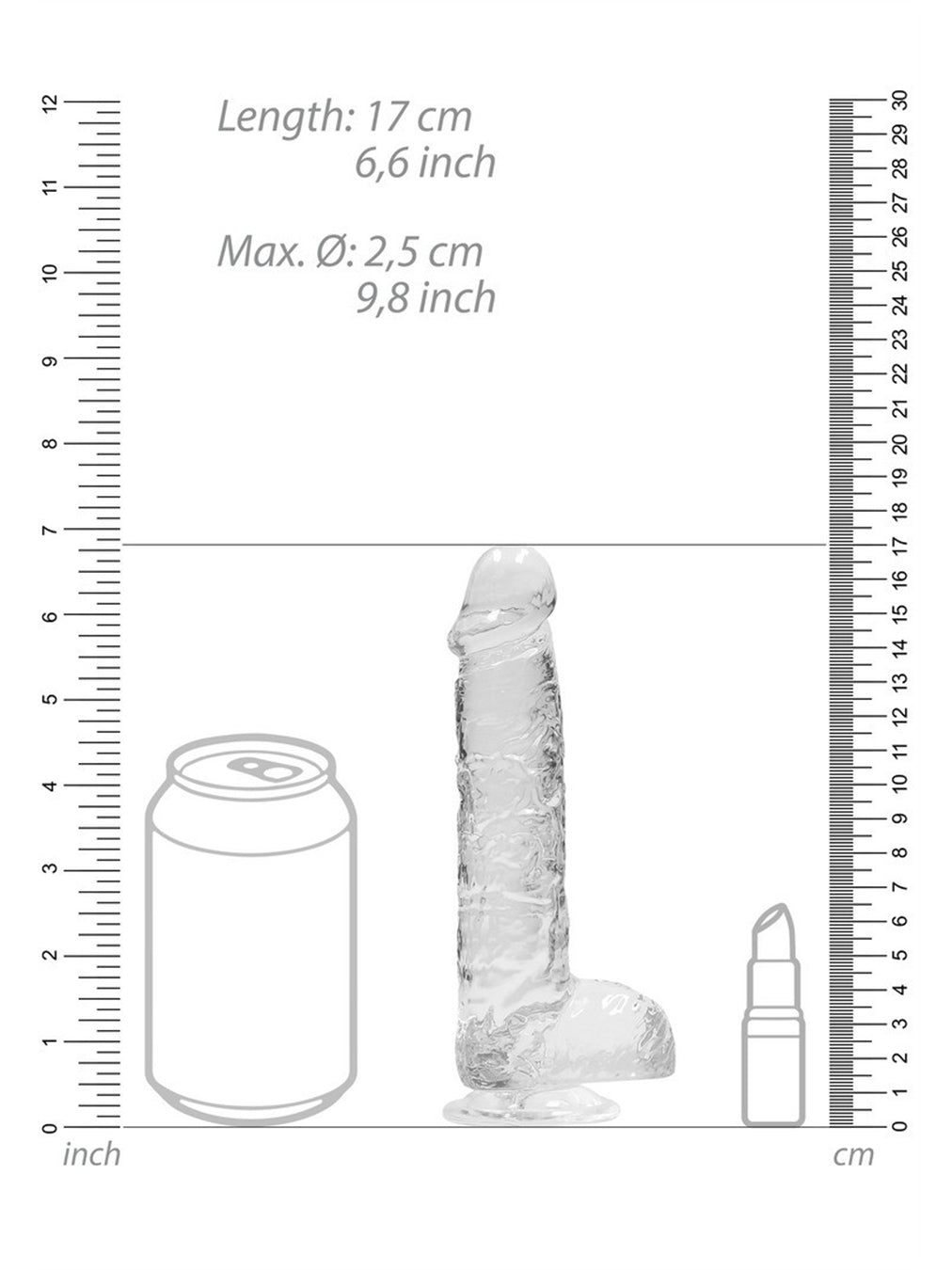 RealRock - Crystal Clear Realistic Dildo with Balls - 6" / 15 cm