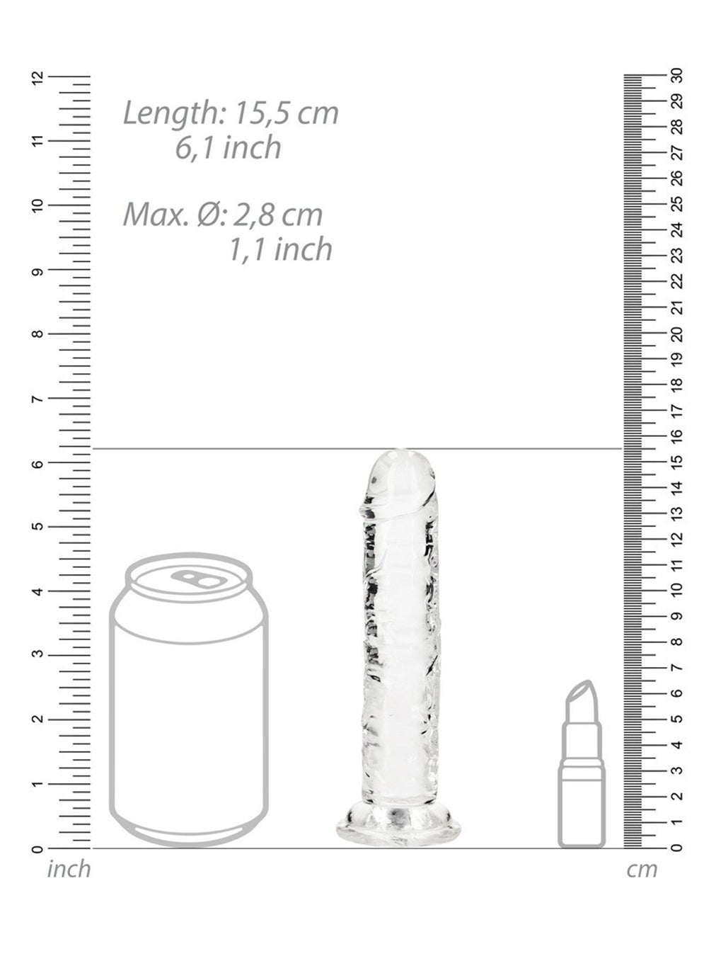 RealRock - Crystal Clear Realistic Dildo without Balls - 6" / 14.5 cm