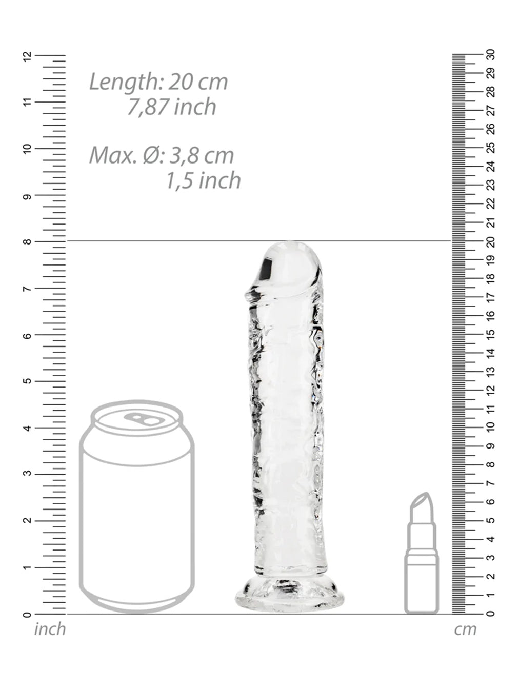 RealRock - Crystal Clear Realistic Dildo without Balls - 7" / 18 cm