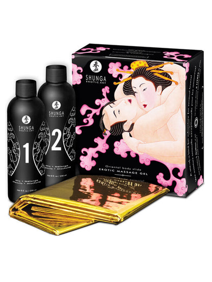 SHUNGA Oriental Body to Body Erotic Massage Gel Set - Erdbeer-Schaumwein