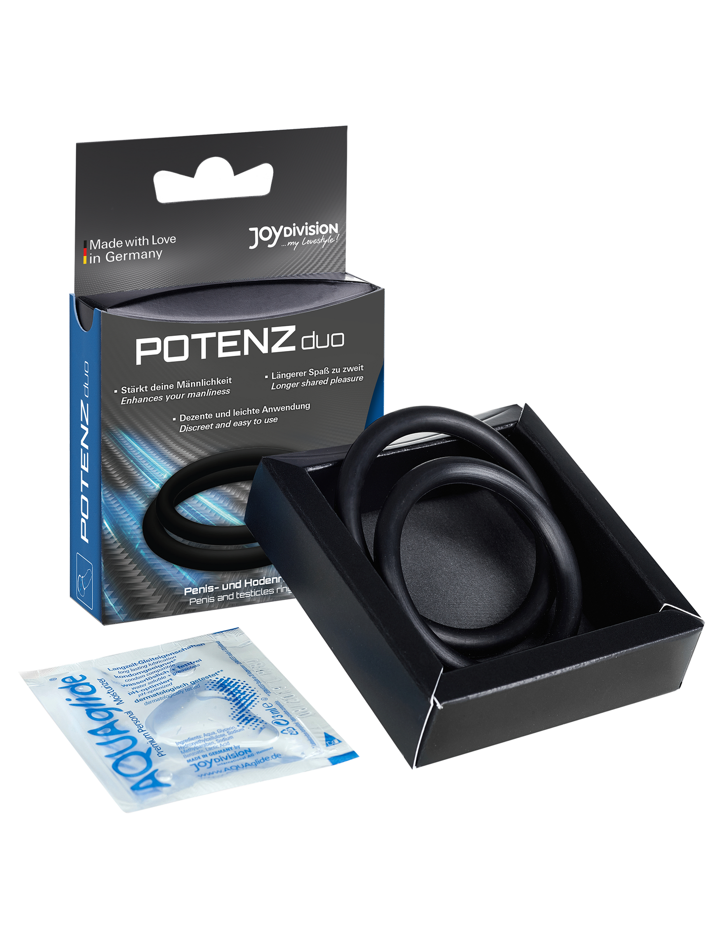 POTENZduo - Juego de anillos de silicona de grado médico para el pene - Negro