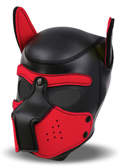 InToYou - Neoprene Dog Hood with Removable Muzzle Black - Red