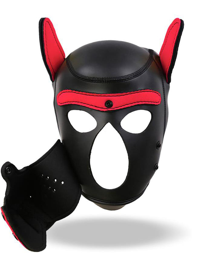 InToYou - Neoprene Dog Hood with Removable Muzzle Black - Red