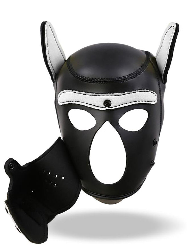 InToYou - Neoprene Dog Hood with Removable Muzzle Black / White