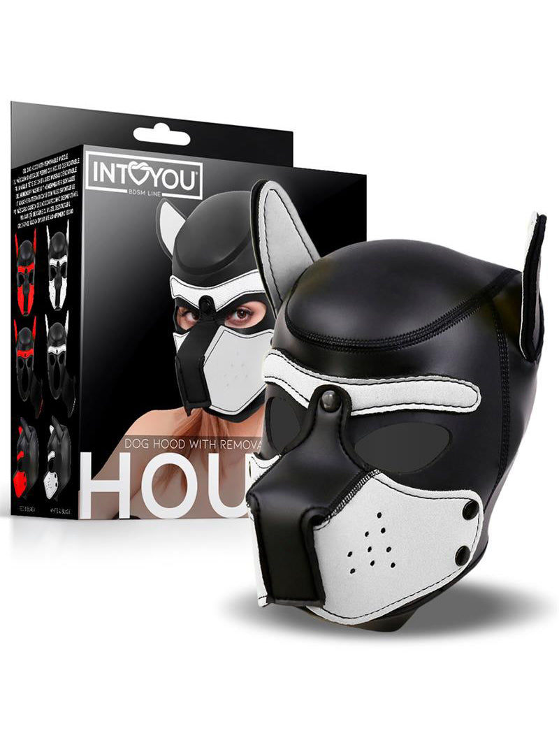 InToYou - Neoprene Dog Hood with Removable Muzzle Black / White