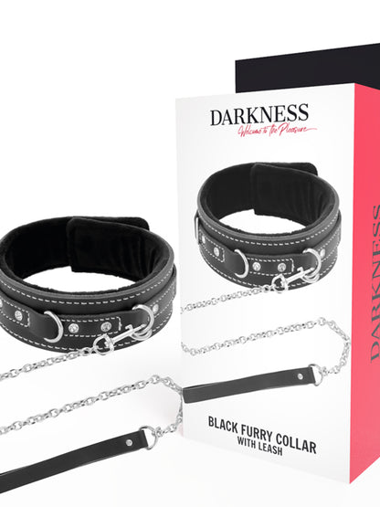 Darkness Black Furry Collar With Leash