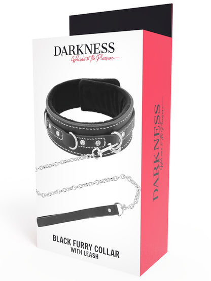Darkness Black Furry Collar With Leash