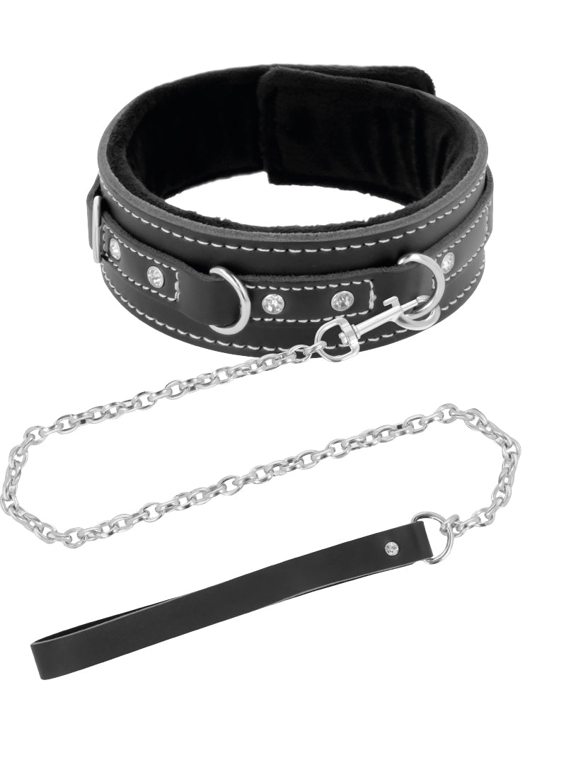 Darkness Black Furry Collar With Leash