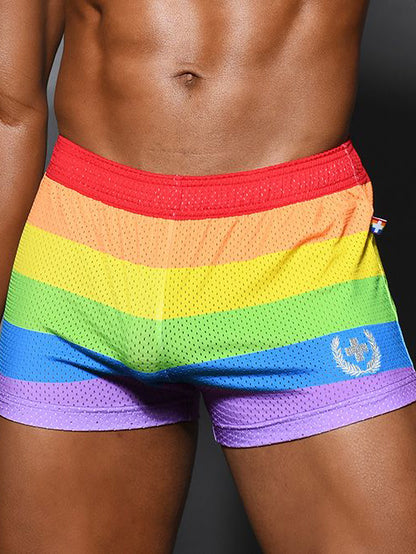 Andrew Christian Pride Stripe Mesh Jogger Shorts