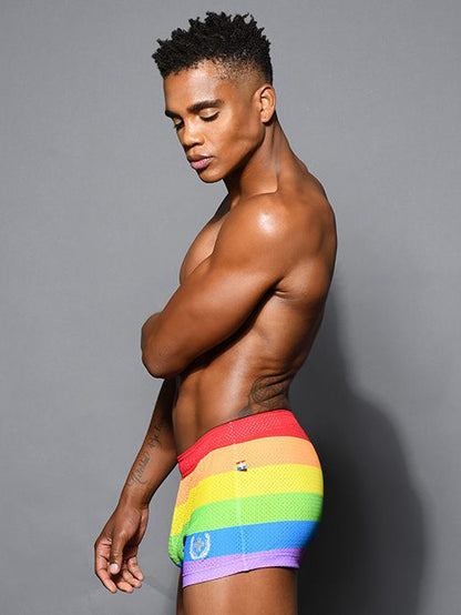 Andrew Christian Pride Stripe Mesh Jogger Shorts