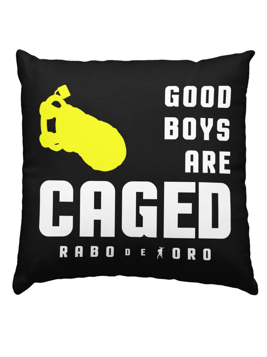 Good Boys are CAGED Gay Men's BDSM Fetish Black Cushion cover