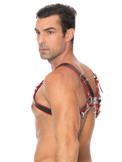 PU Leather Bulldog Harness with Buckles Red