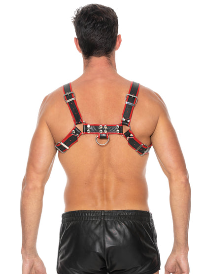 PU Leather Bulldog Harness with Buckles Red