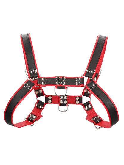 PU Leather Bulldog Harness with Buckles Red