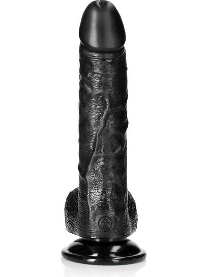 RealRock - Curved Realistic Dildo with Balls and Suction Cup Black 8" / 20,5 cm