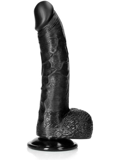 RealRock - Curved Realistic Dildo with Balls and Suction Cup Black 8" / 20,5 cm