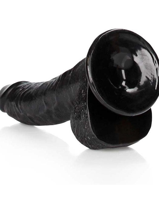 RealRock - Curved Realistic Dildo with Balls and Suction Cup Black 8" / 20,5 cm