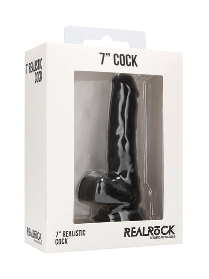 RealRock - Realistic Rubber Cock with Balls Black 7" / 18 cm
