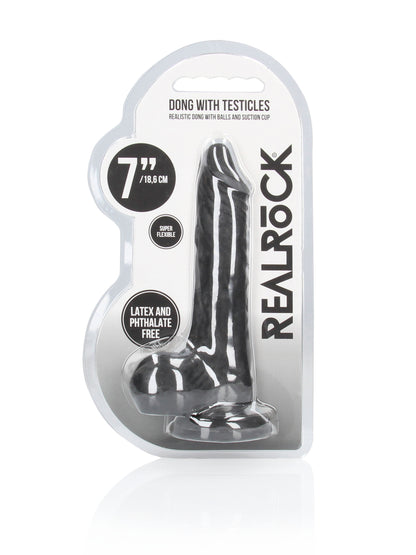 RealRock - Realistic Dong with Balls and Suction Cup Black 7" / 17 cm