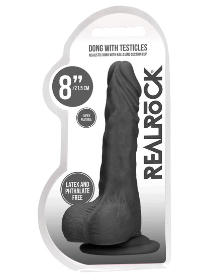 RealRock - Realistic Dong with Balls and Suction Cup Black 8" / 20 cm
