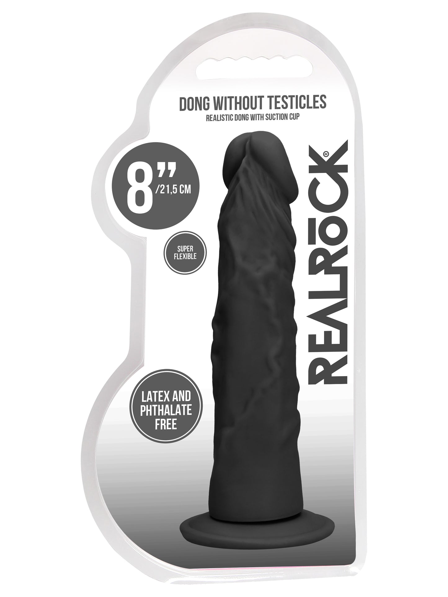 RealRock - Pene realista sin bolas y con ventosa Negro 8" / 20 cm