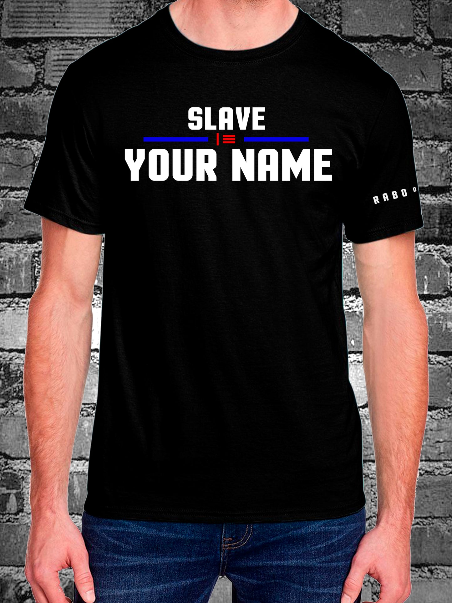 SLAVE with CUSTOM name - Black T-Shirt with Hanky Code and Master/Slave Flag detail